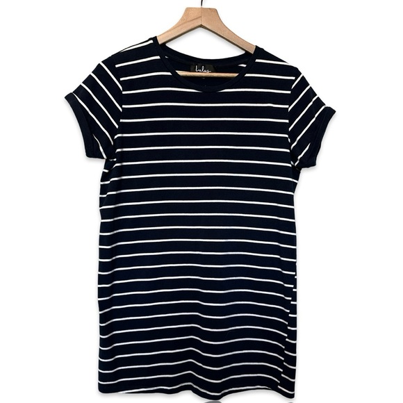 Lulus Navy Blue White Striped  Nautical T-Shirt Dress Size Medium - Picture 3 of 6